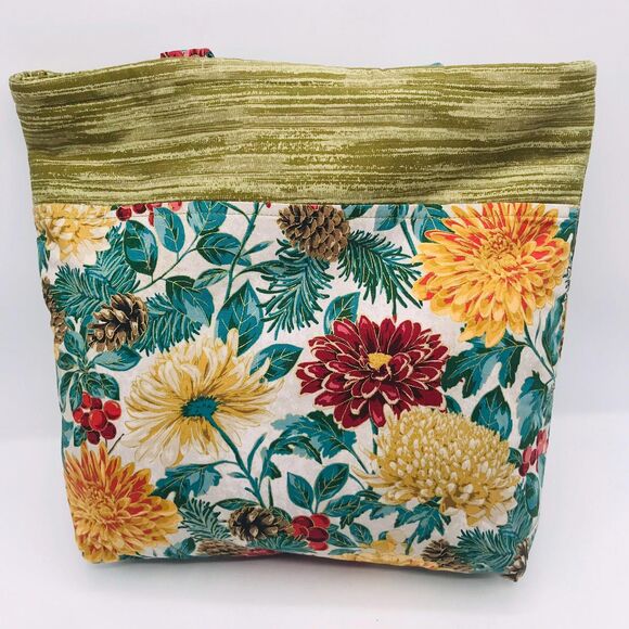 Basic Lizbet Library Market Tote, Metallic Fall Floral 12x13.5x3" With Pockets - Picture 3 of 6
